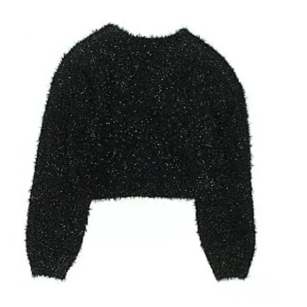 Art Class Girls' Black Metallic Fuzzy Crop Sweater